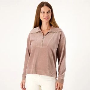 Encore by Idina Menzel Half-Zip Corded Velour Mock Neck Top Small
